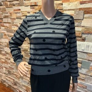 Comme des Garcons Black and Gray Polka Dot V-Neck Sweater